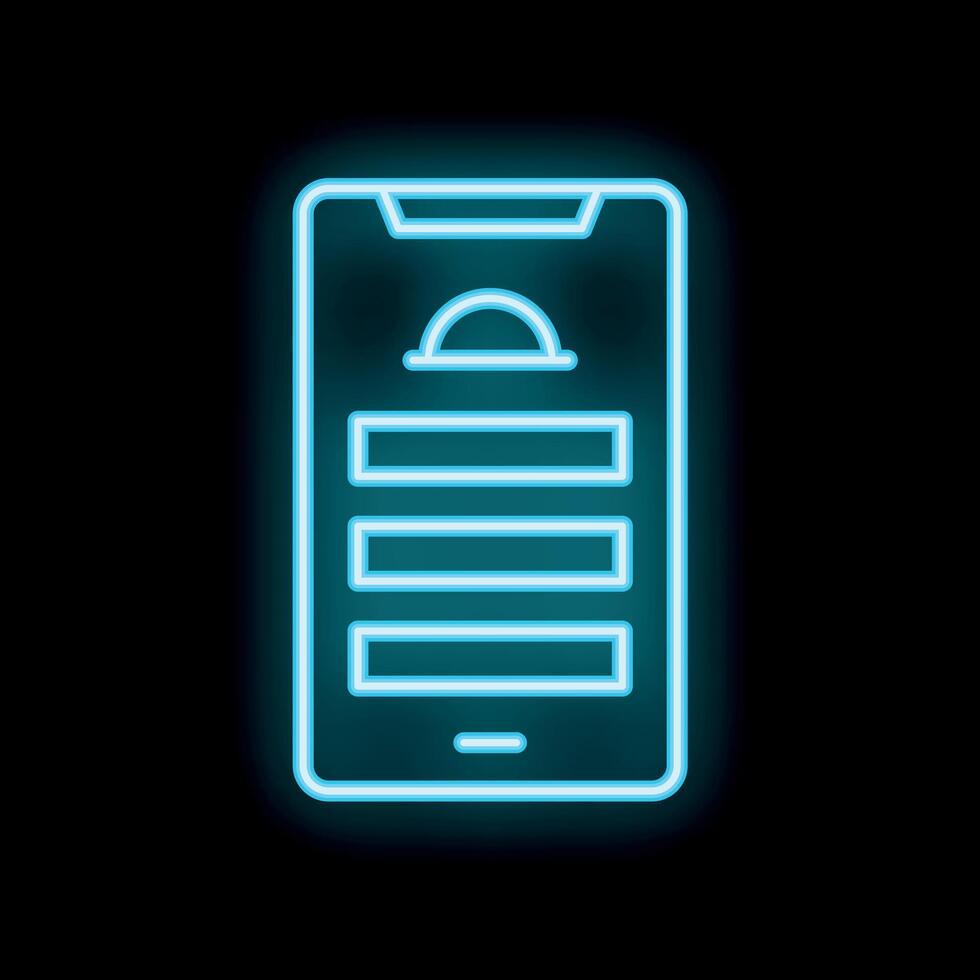 Neon smartphone showing online food ordering application interface vector