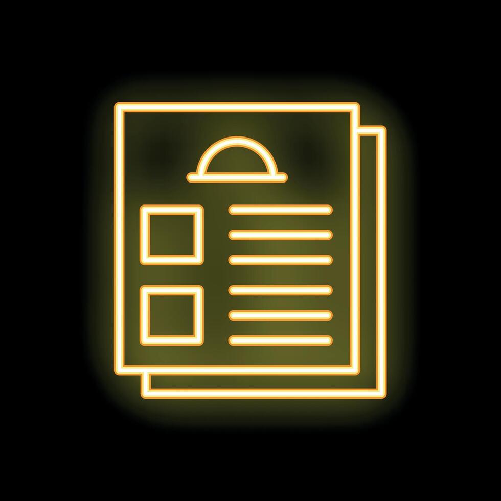 Neon yellow restaurant menu icon glowing on black background vector