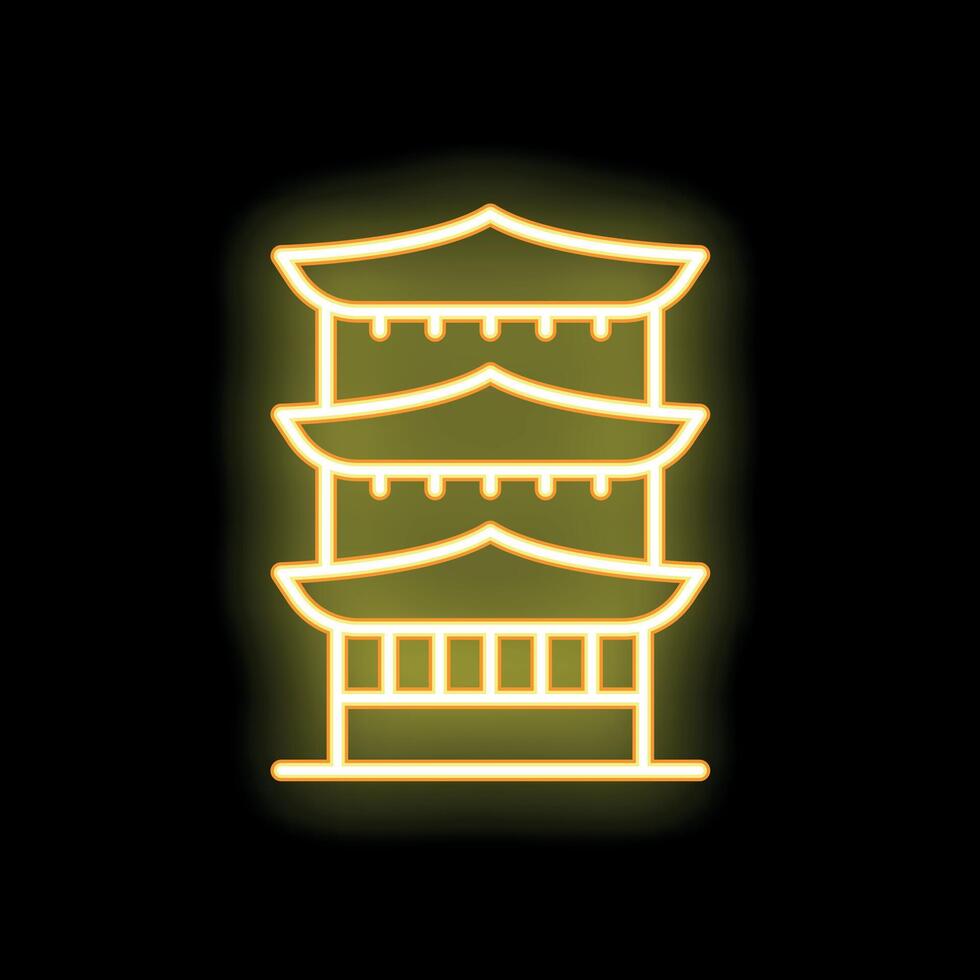 Neon style icon of a pagoda temple glowing yellow vector