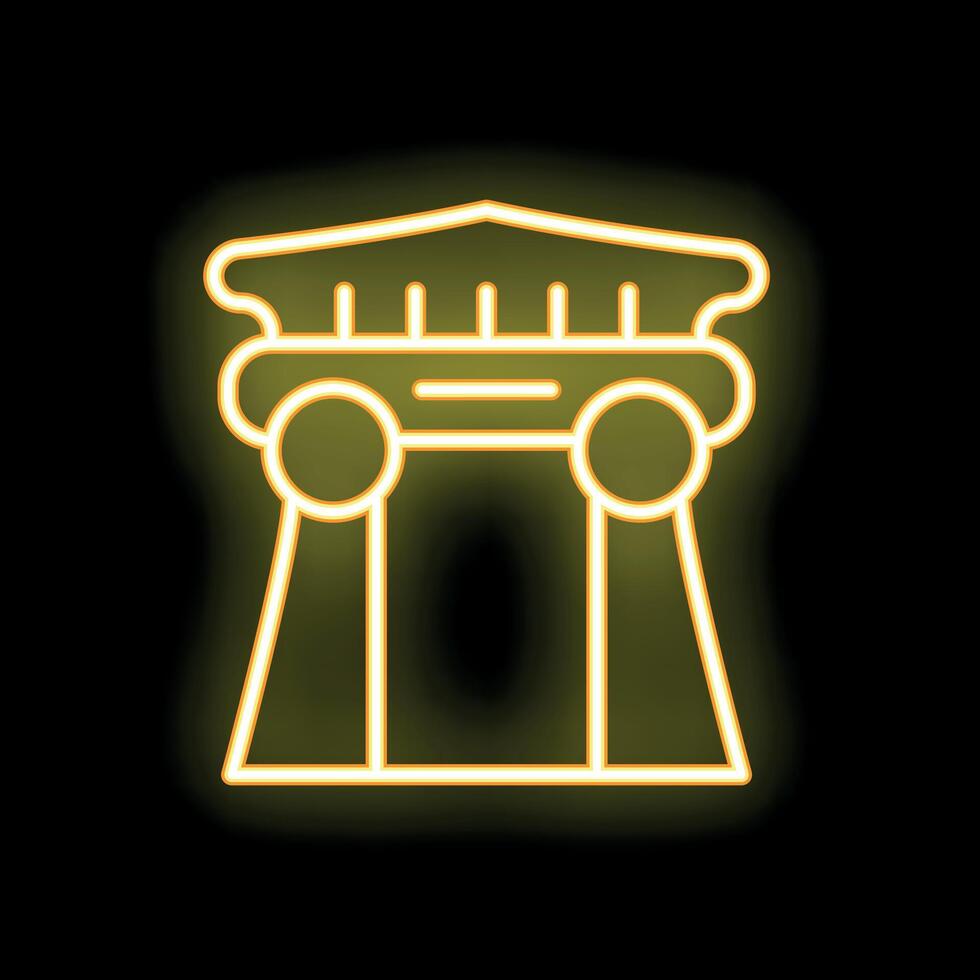 Golden neon column icon glowing on black background vector