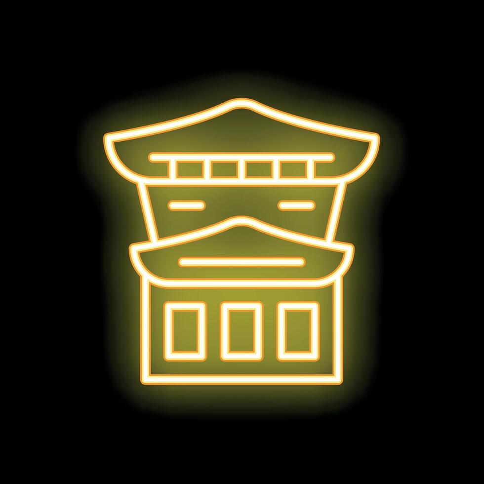 Glowing neon icon of traditional korean house on black background vector