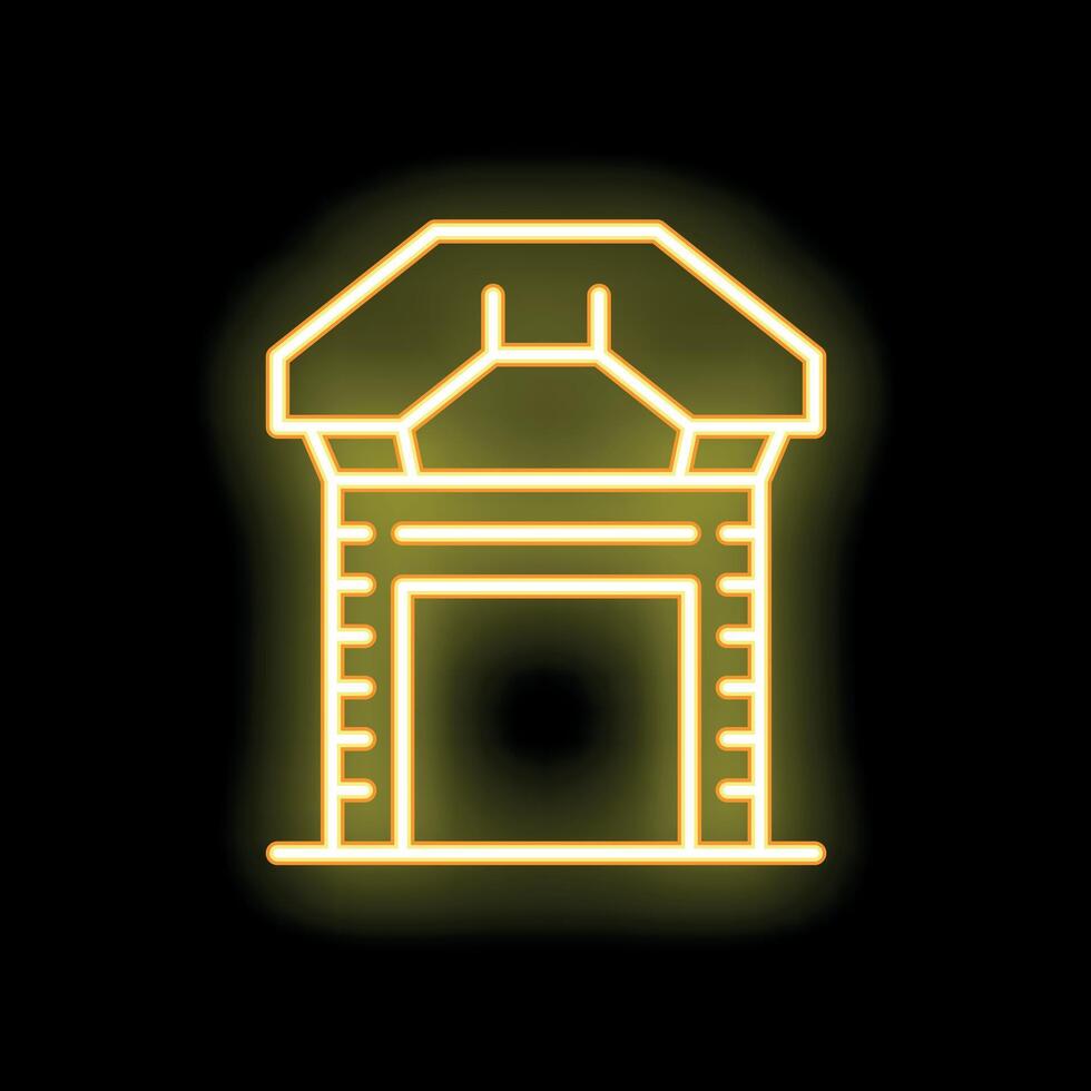 Neon yellow well water source with roof on black background vector