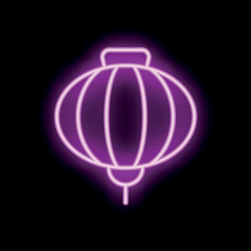 Purple neon sign showing traditional chinese paper lantern glowing on black background vector