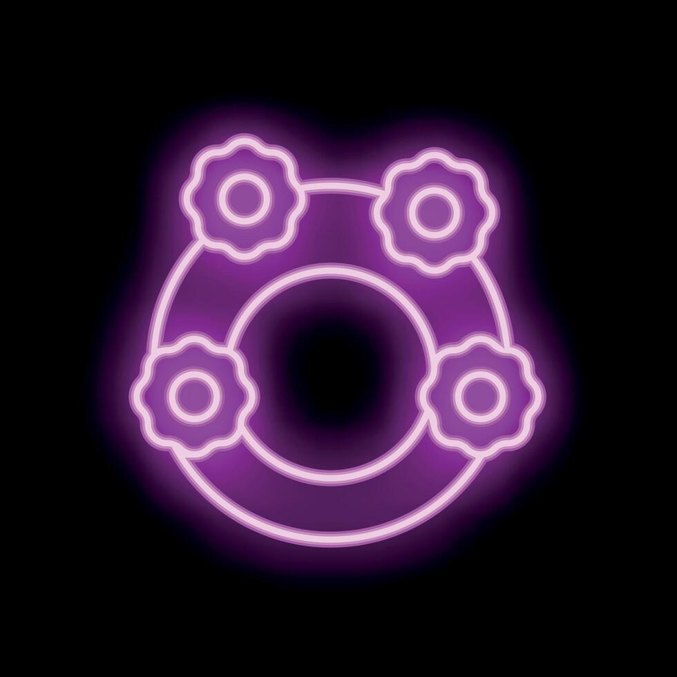 Purple neon sign of four gears forming a circle on black background vector