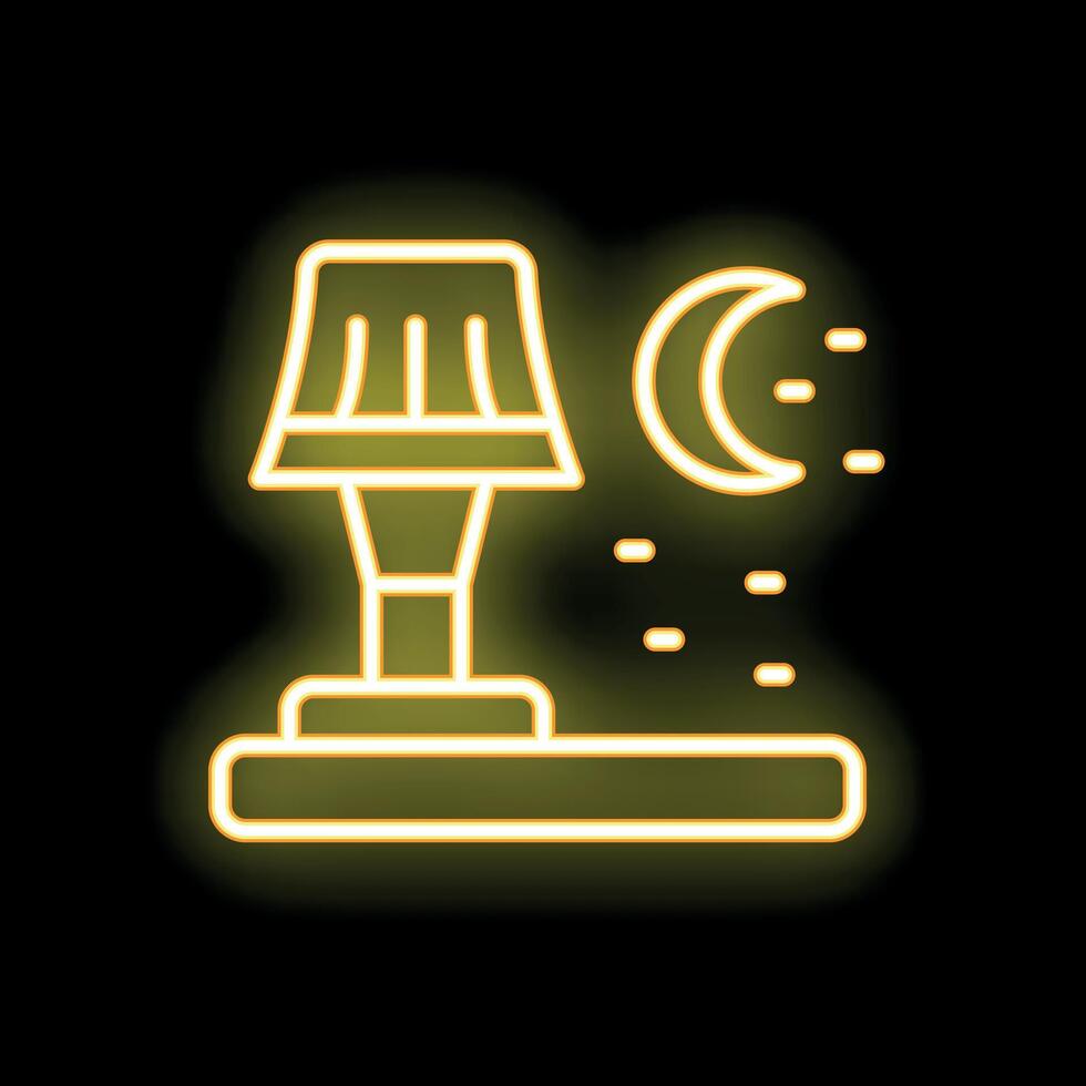 Neon table lamp shining at night under crescent moon vector