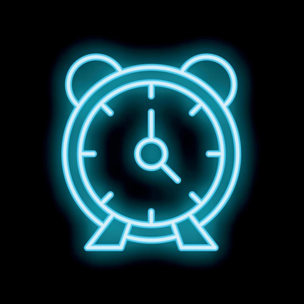 Blue neon clock showing seven o'clock on black background vector
