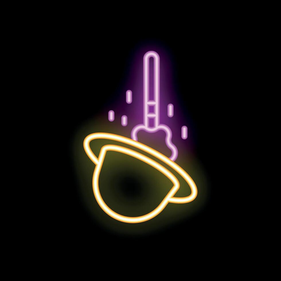 Neon plunger unclogging a neon toilet bowl on a black background vector