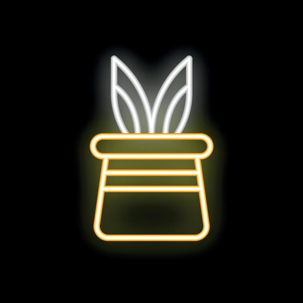Neon sign of rabbit ears appearing from magic hat vector
