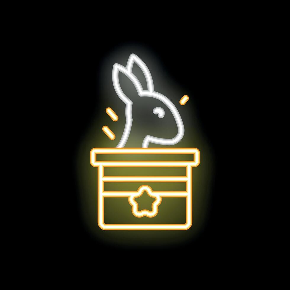 Neon sign of rabbit appearing from magic hat vector