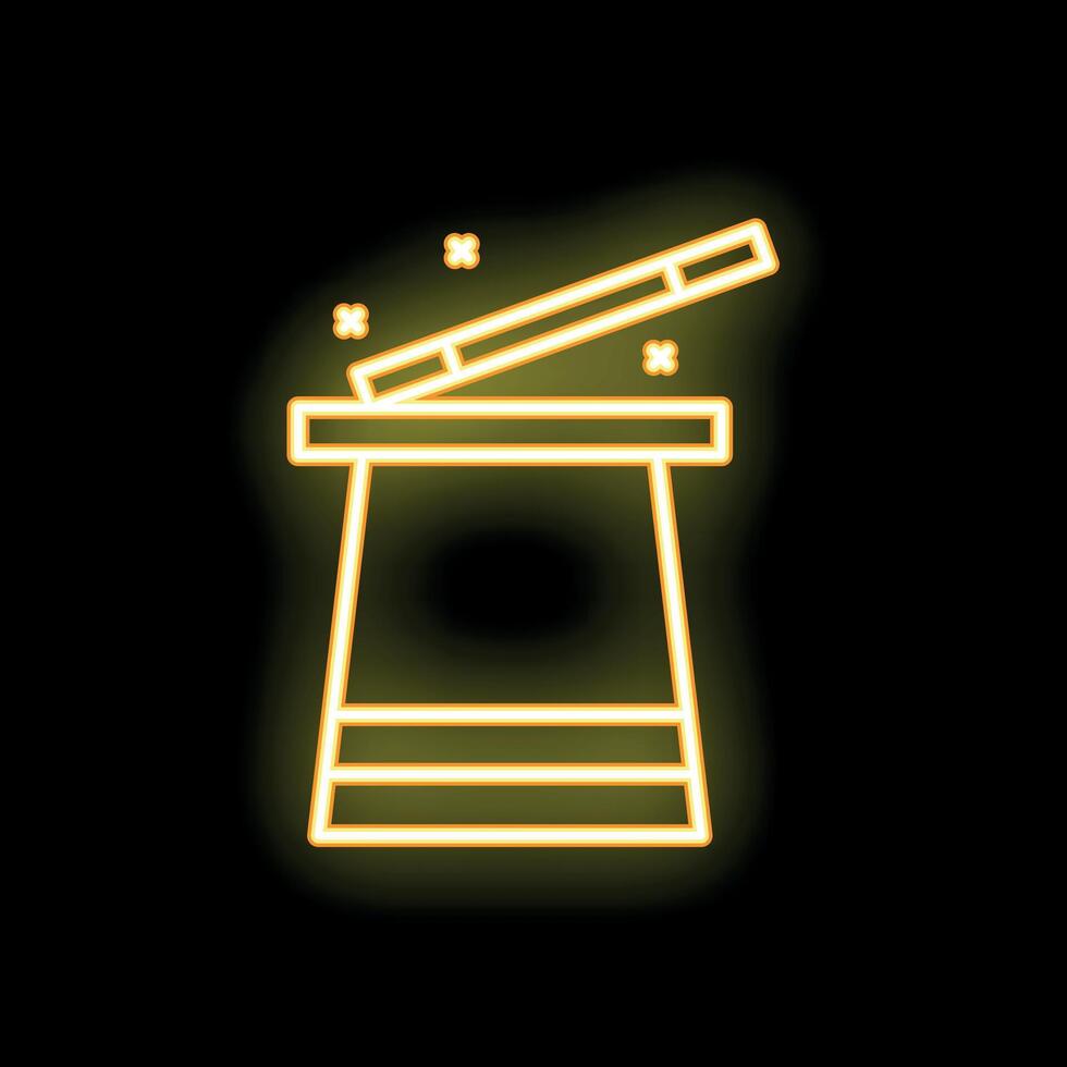 Neon magic wand casting spell over magic top hat vector