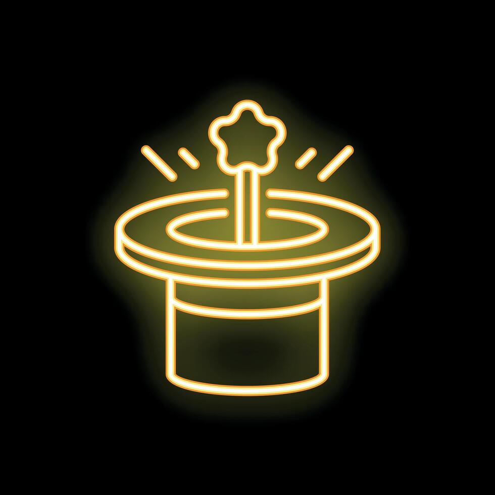 Magic hat with magic wand appearing from it in neon style vector
