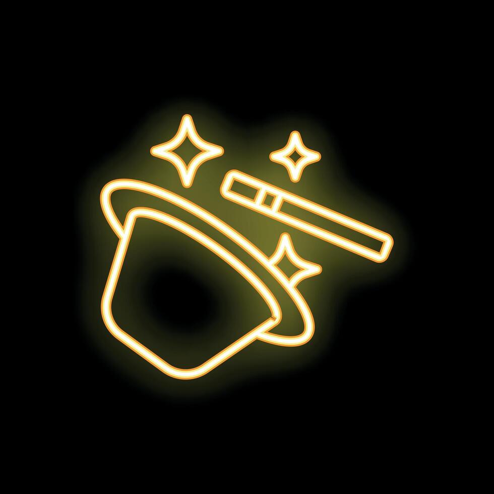 Magic wand appearing from a magician's top hat neon sign vector