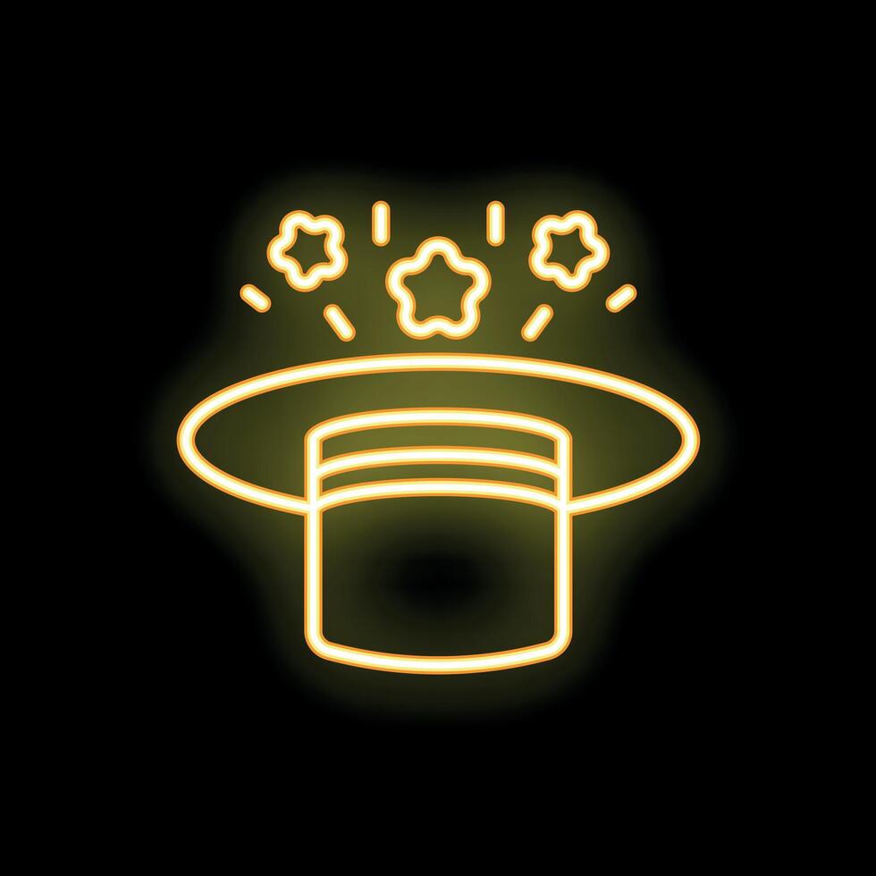 Magic hat with stars appearing in yellow neon light vector