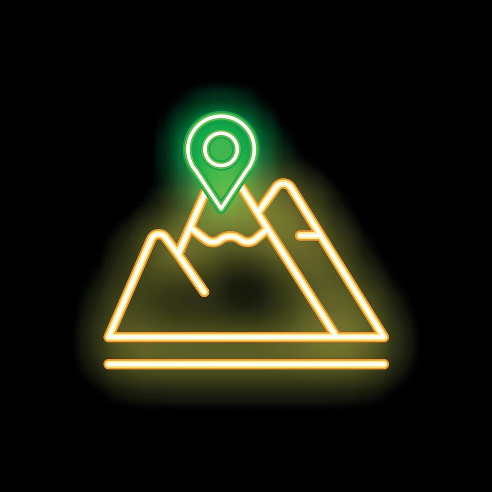 Neon green pin showing location on top of mountain vector