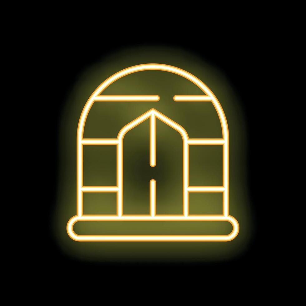 Yellow neon sign of a traditional igloo house on a black background vector