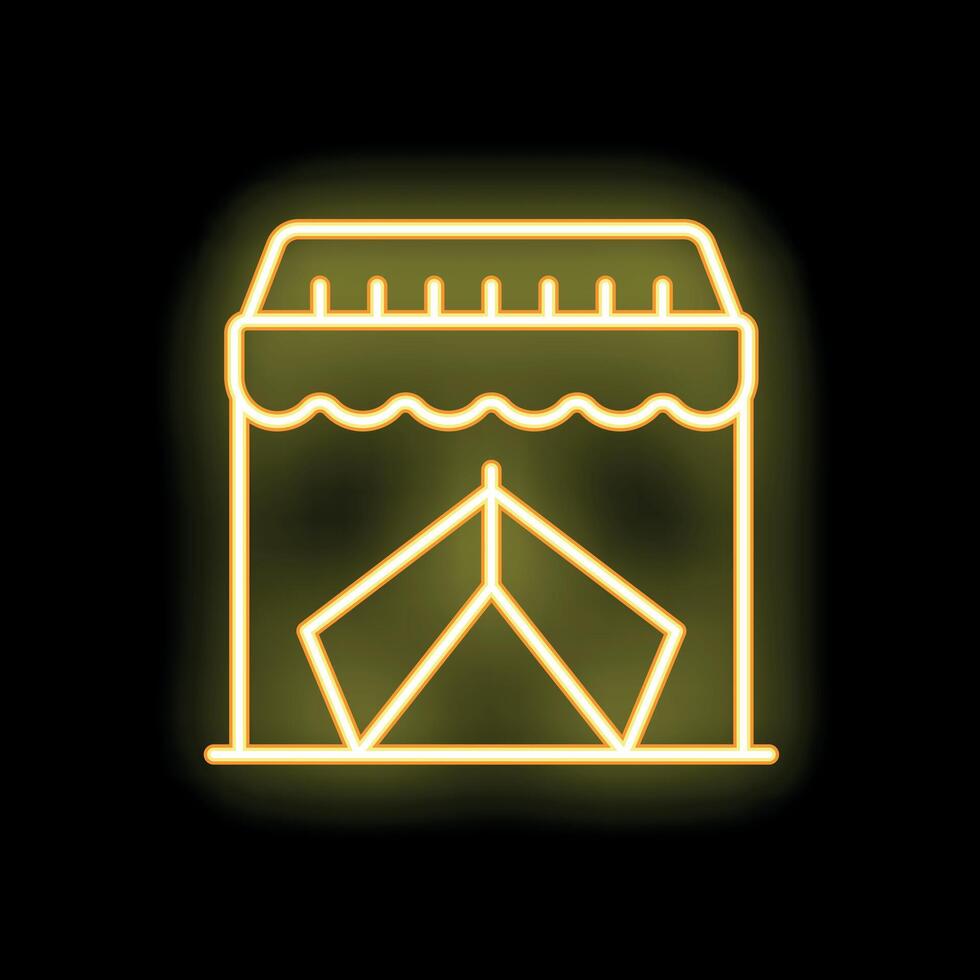 Glowing neon line tourist tent icon isolated on black background for your projects vector