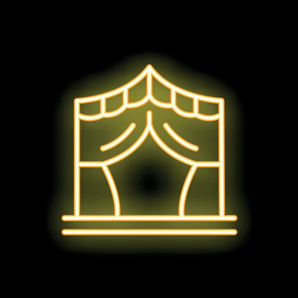 Neon sign depicting circus tent with open curtains on black background vector