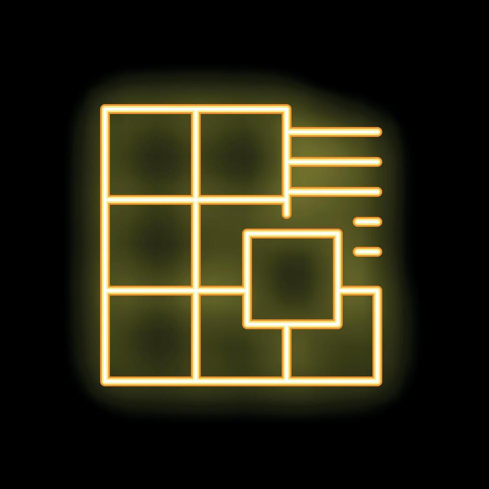 Neon yellow delivery service icon showing package leaving grid vector