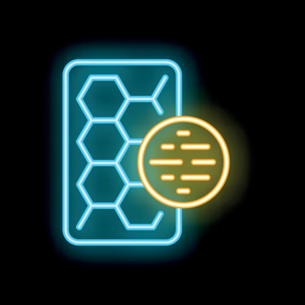 Neon icon of orthopedic mattress showing material density vector