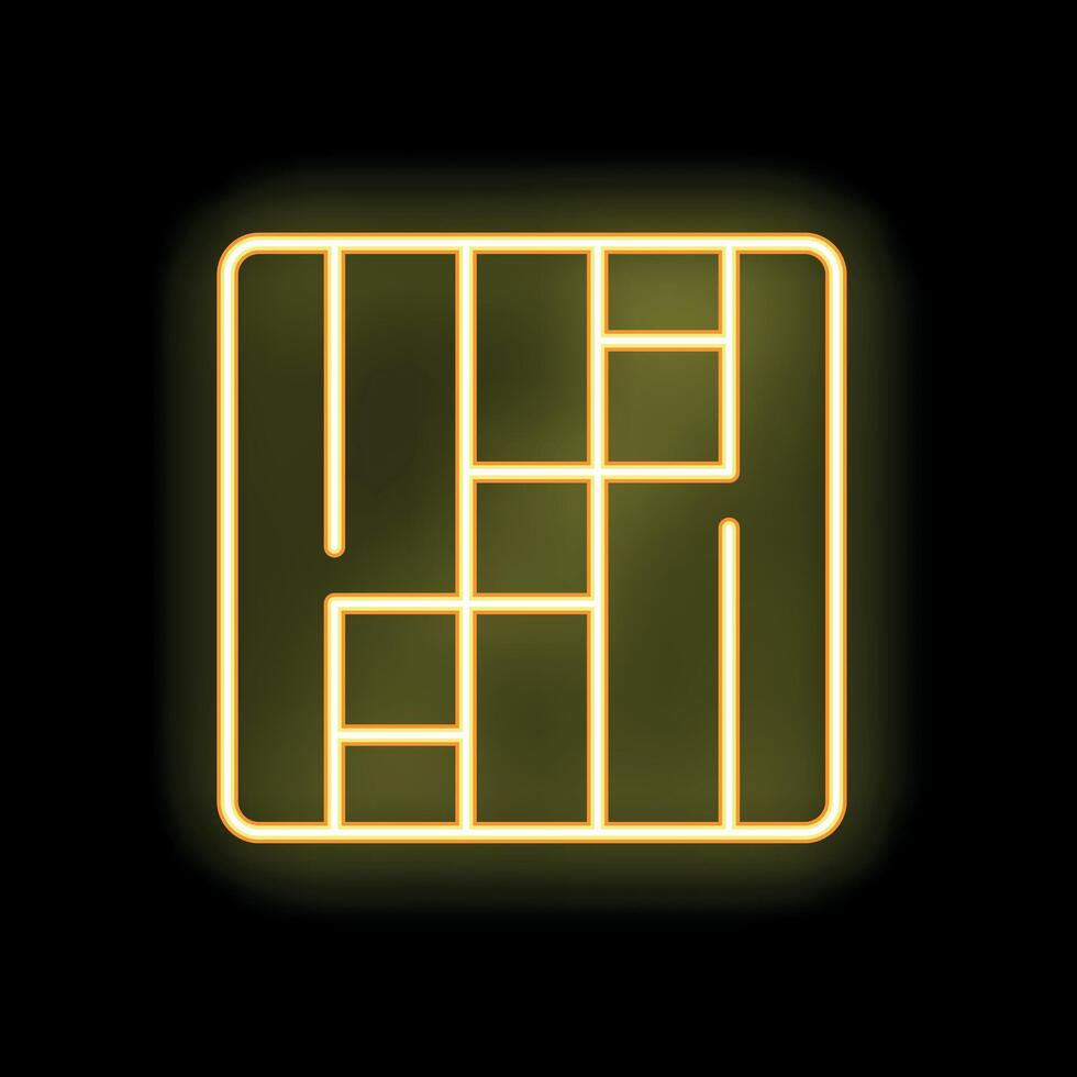 Yellow neon icon showing a sim card for mobile phones vector
