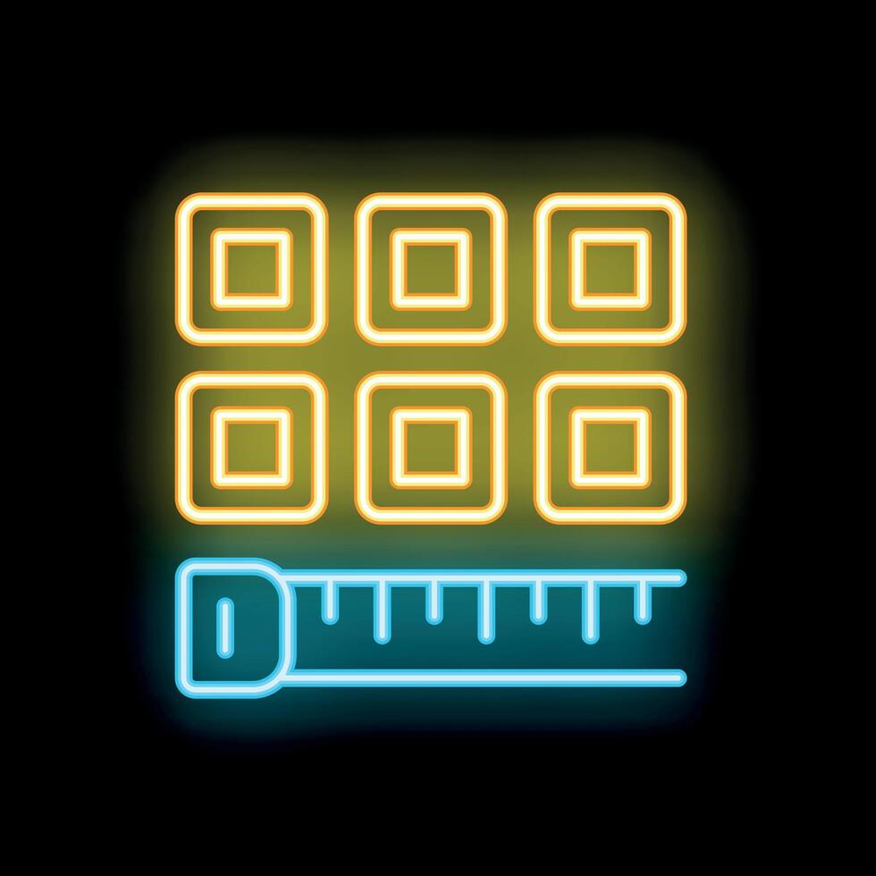 Neon icon of measuring ruler evaluating a surface area vector