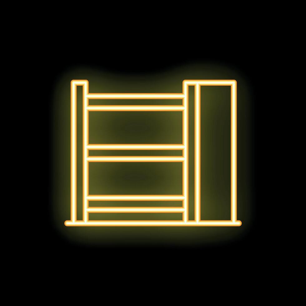 Neon yellow empty supermarket shelves icon showing shortage on black background vector