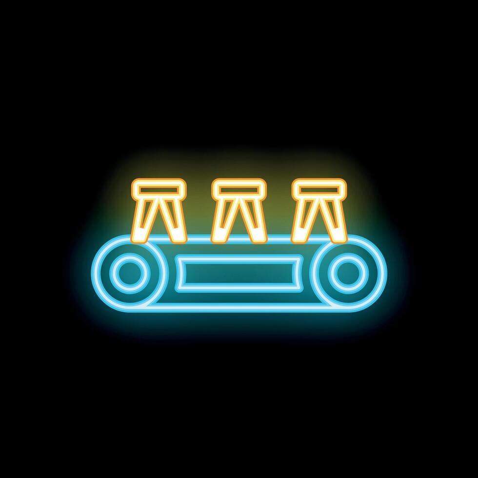 Neon sign representing conveyor belt carrying stools vector