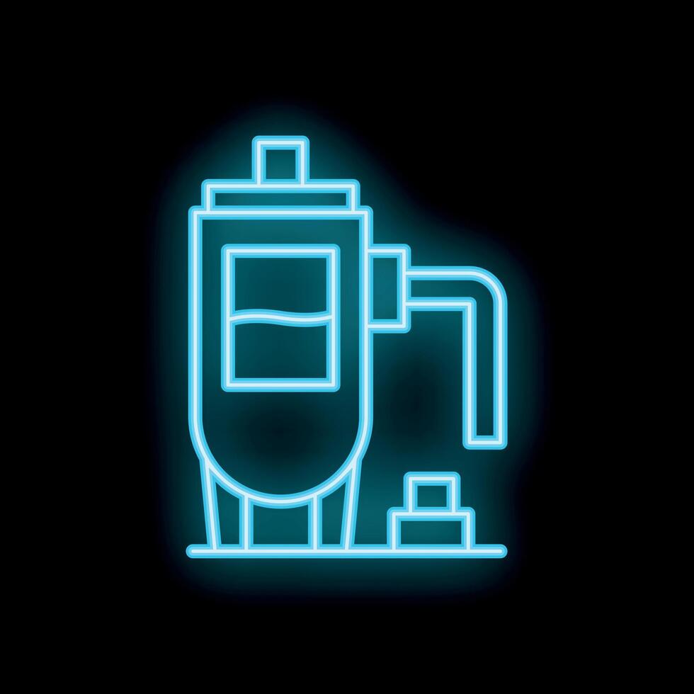 Blue neon icon of water tower for purification system on black background vector