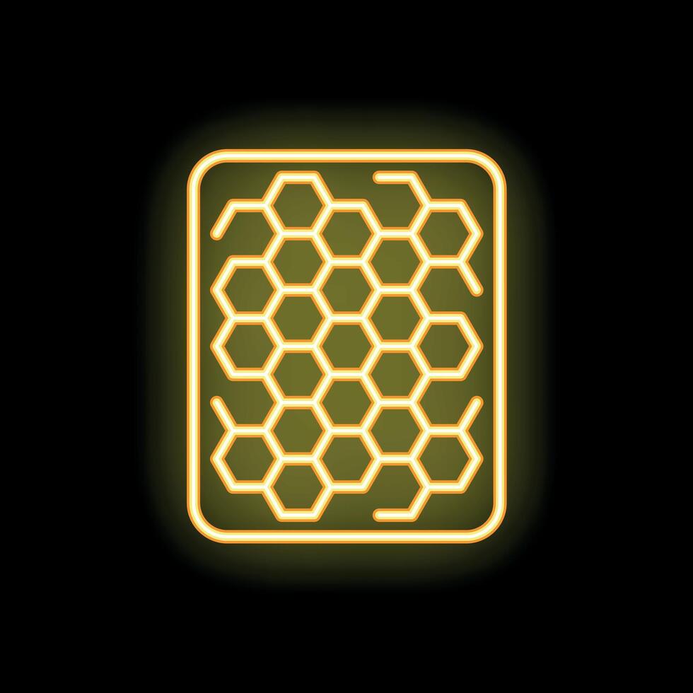 Neon yellow honeycomb structure glowing on black background vector