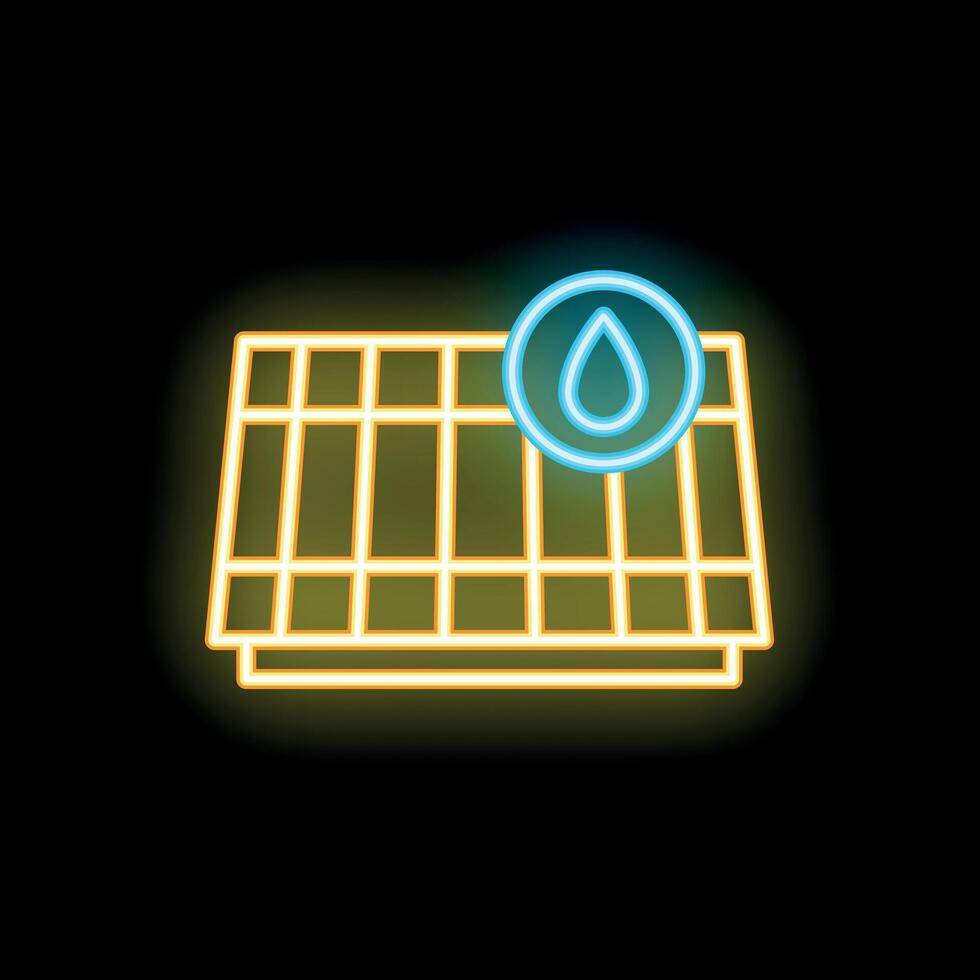 Neon solar panel with water drop sign for sustainable energy solutions vector