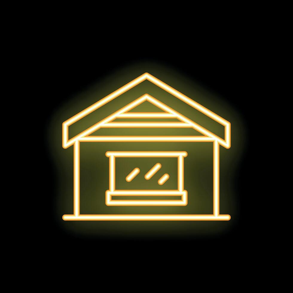 Glowing neon icon of a small house with window on black background vector