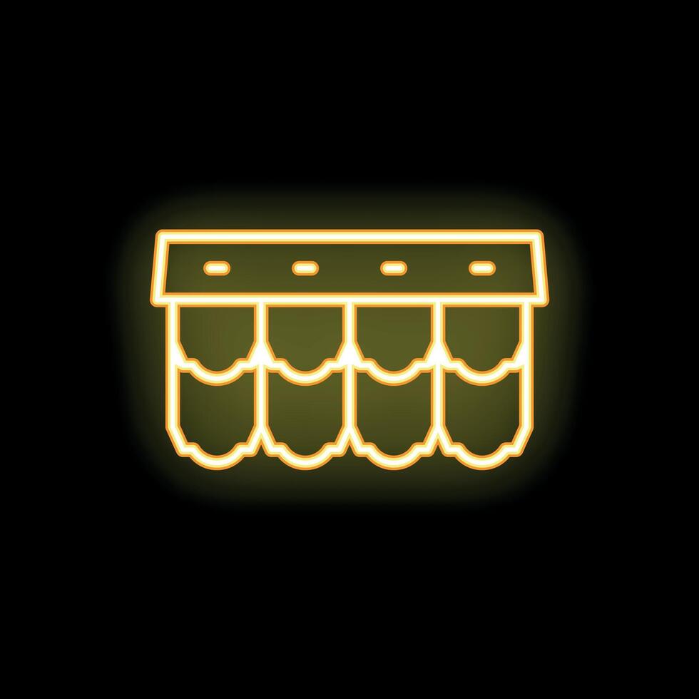 Yellow neon icon of roof tiles shining on black background vector