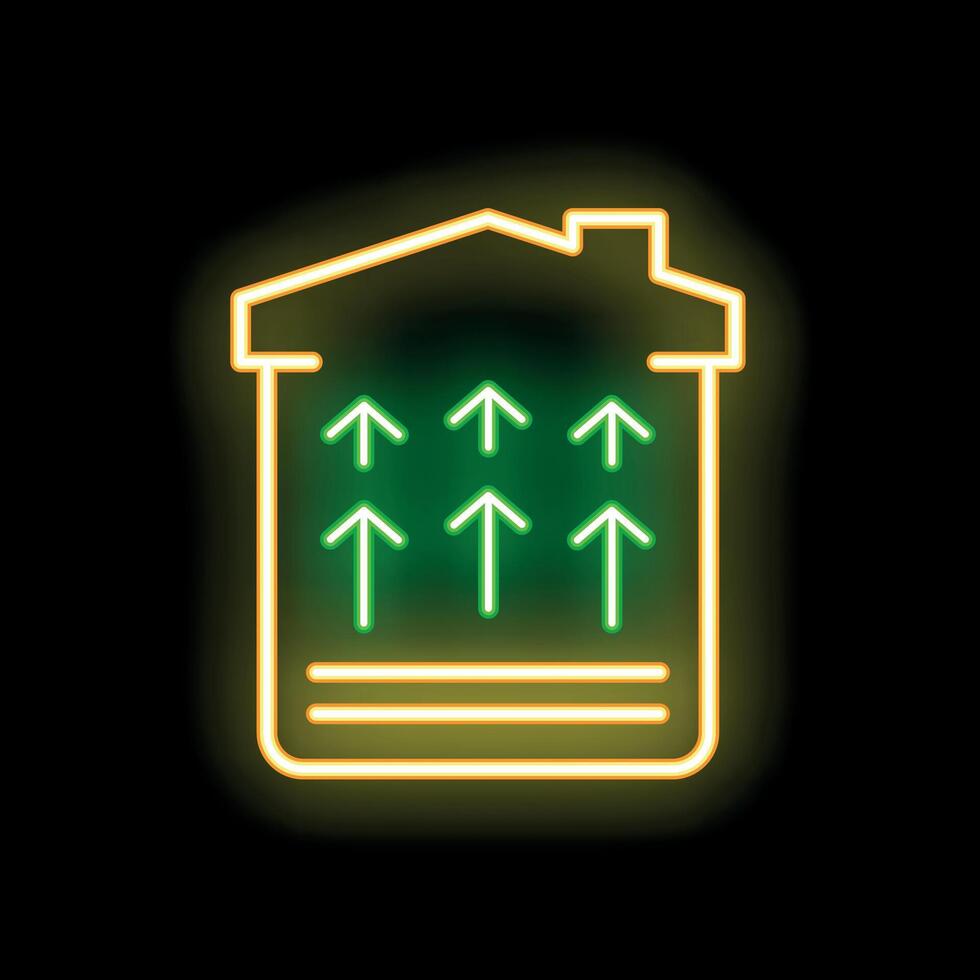 Neon yellow green growing vertical farm icon glowing on black background vector