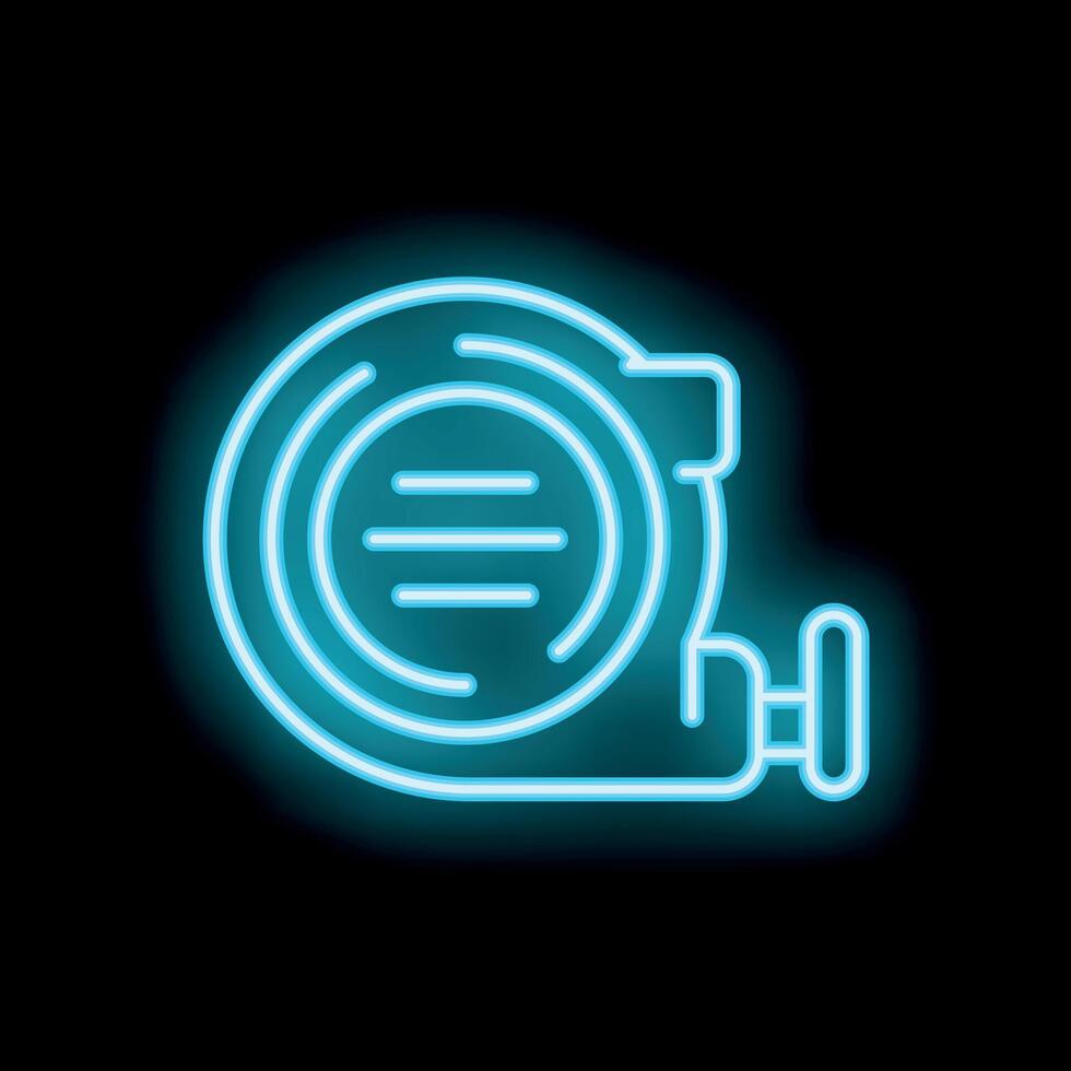 Blue neon icon of measuring tape on black background vector