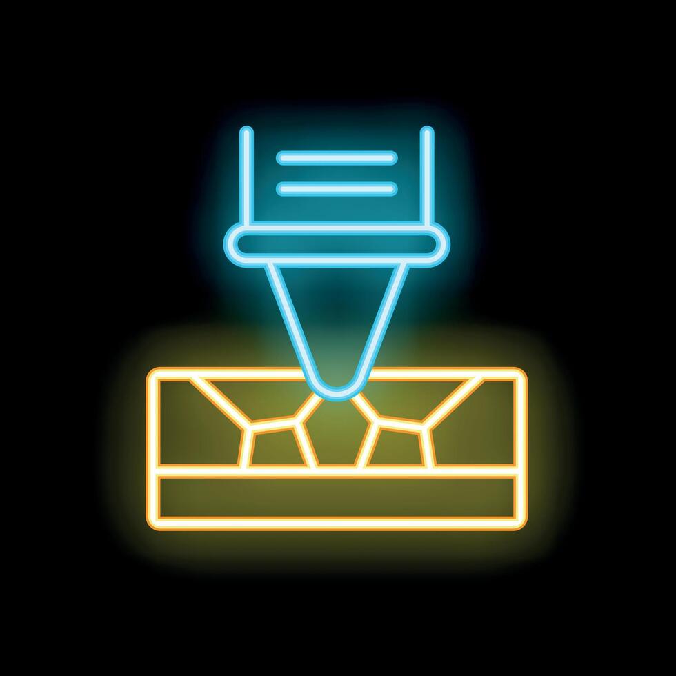 Neon icon of a 3d printer printing a surface with honeycomb fill pattern vector