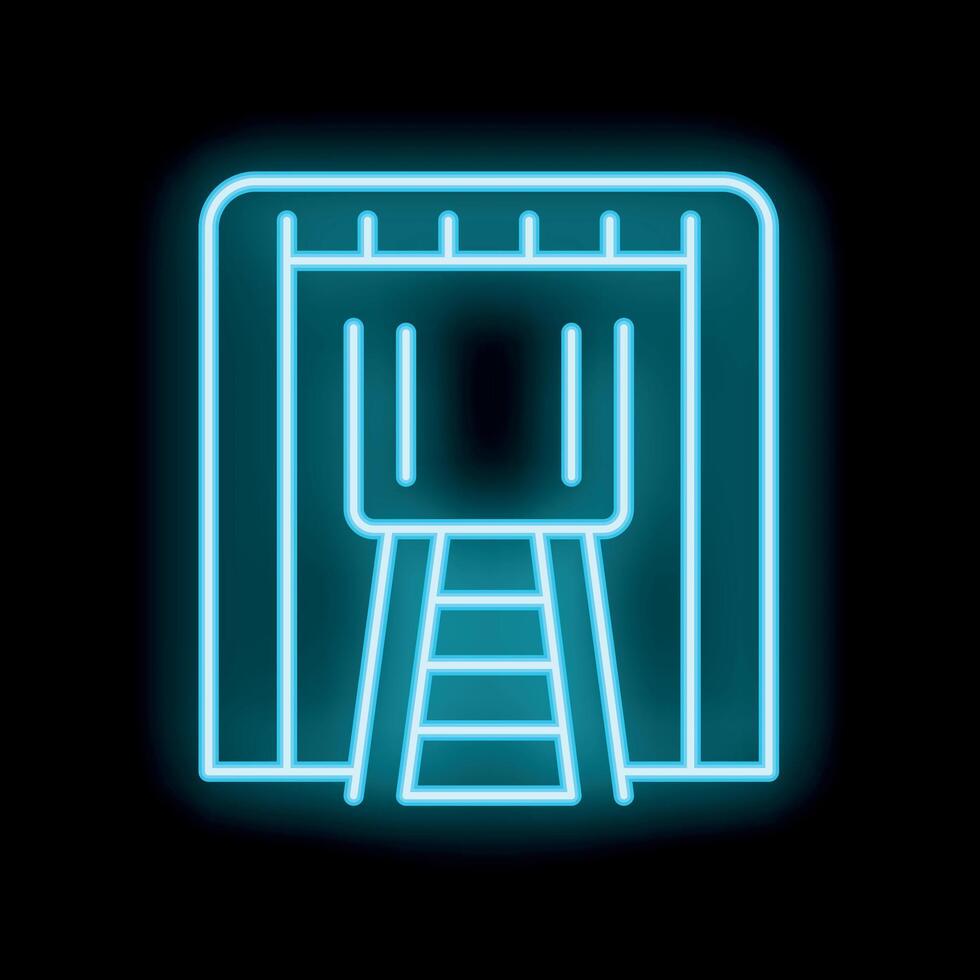 Neon train entering tunnel icon on black background vector