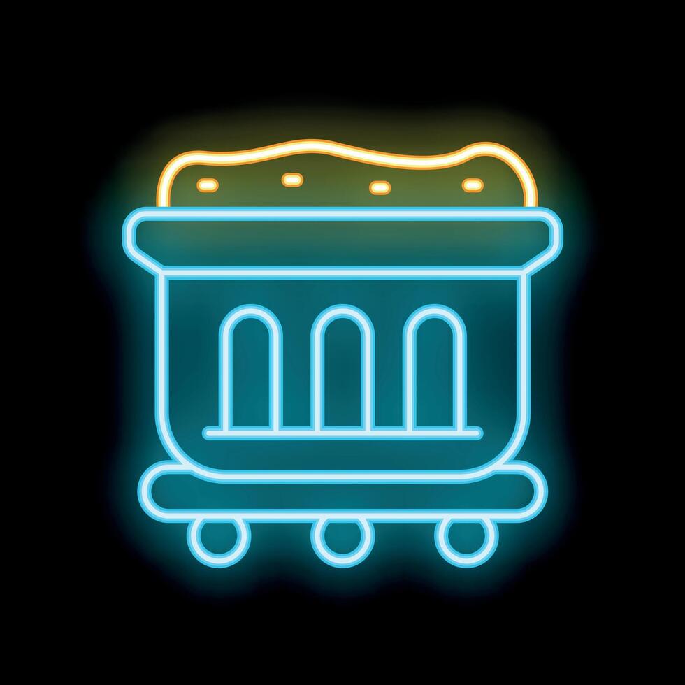 Neon sign of full mining cart on black background vector
