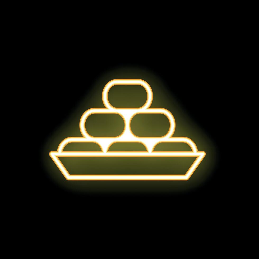 Neon icon of dates fruits on a plate glowing on black background vector