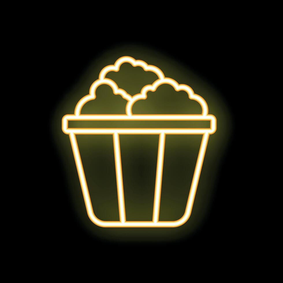 Glowing neon icon of popcorn bucket on black background vector