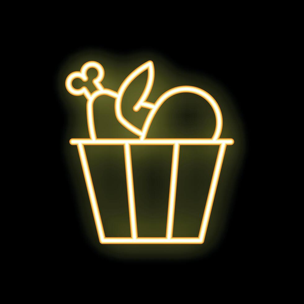 Glowing neon sign of fried chicken legs in a bucket vector