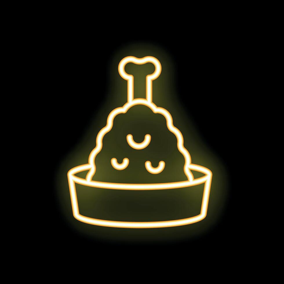 Neon sign of fried chicken leg in bucket glowing on black background vector