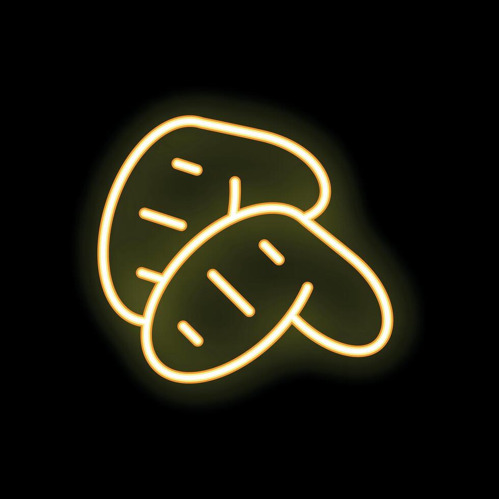 Glowing neon icon of potatoes on black background vector