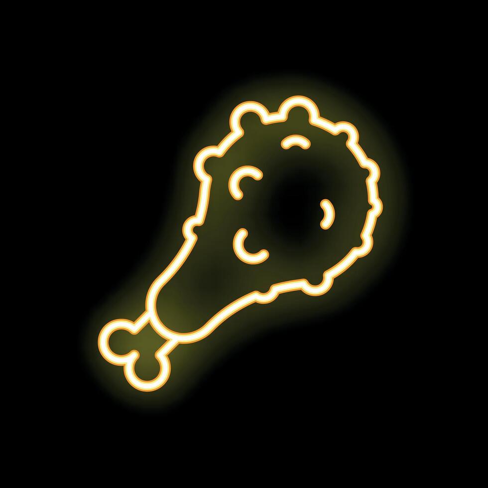 Glowing neon icon of a chicken leg on black background vector
