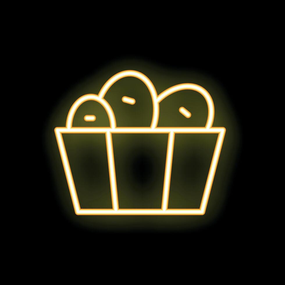 Neon sign of potatoes in a basket glowing on a black background vector