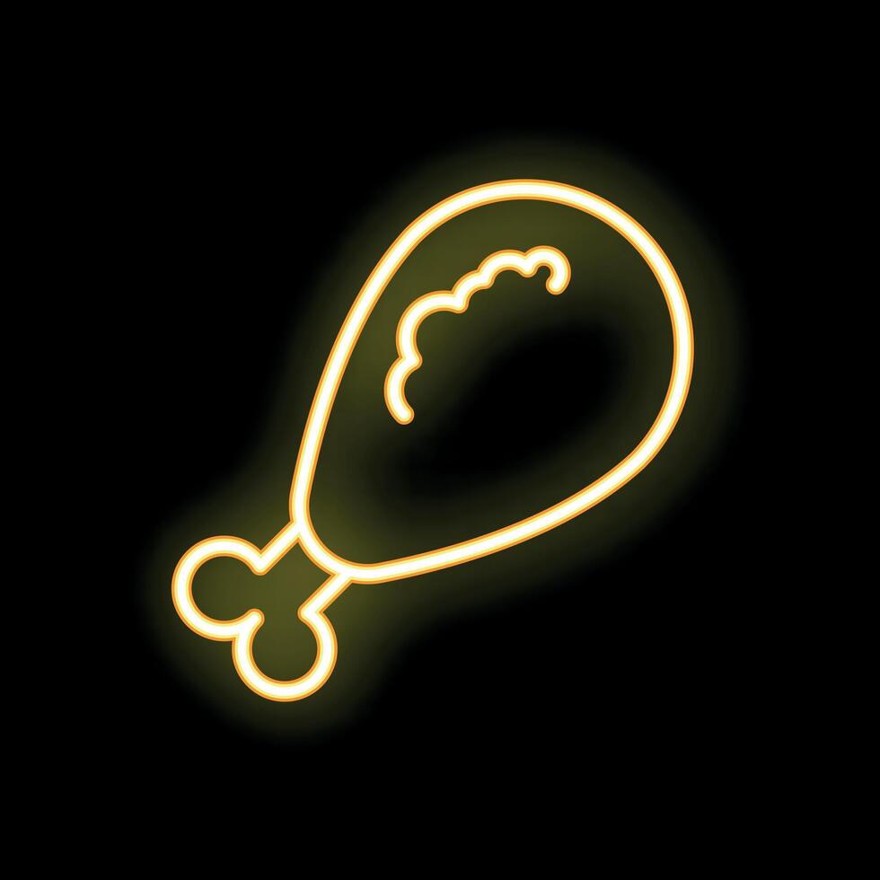 Neon sign showing a glowing chicken leg on black background vector
