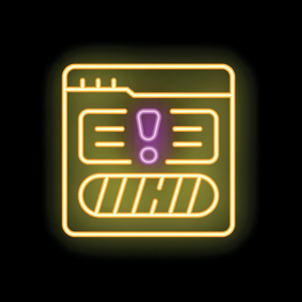 Neon sign showing website with error message and progress bar vector