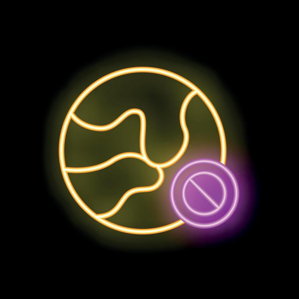 Neon sign depicting planet earth with prohibition sign for earth day awareness vector