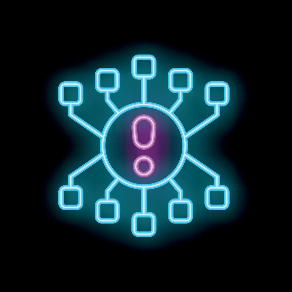 Neon style icon showing network problem with exclamation point vector