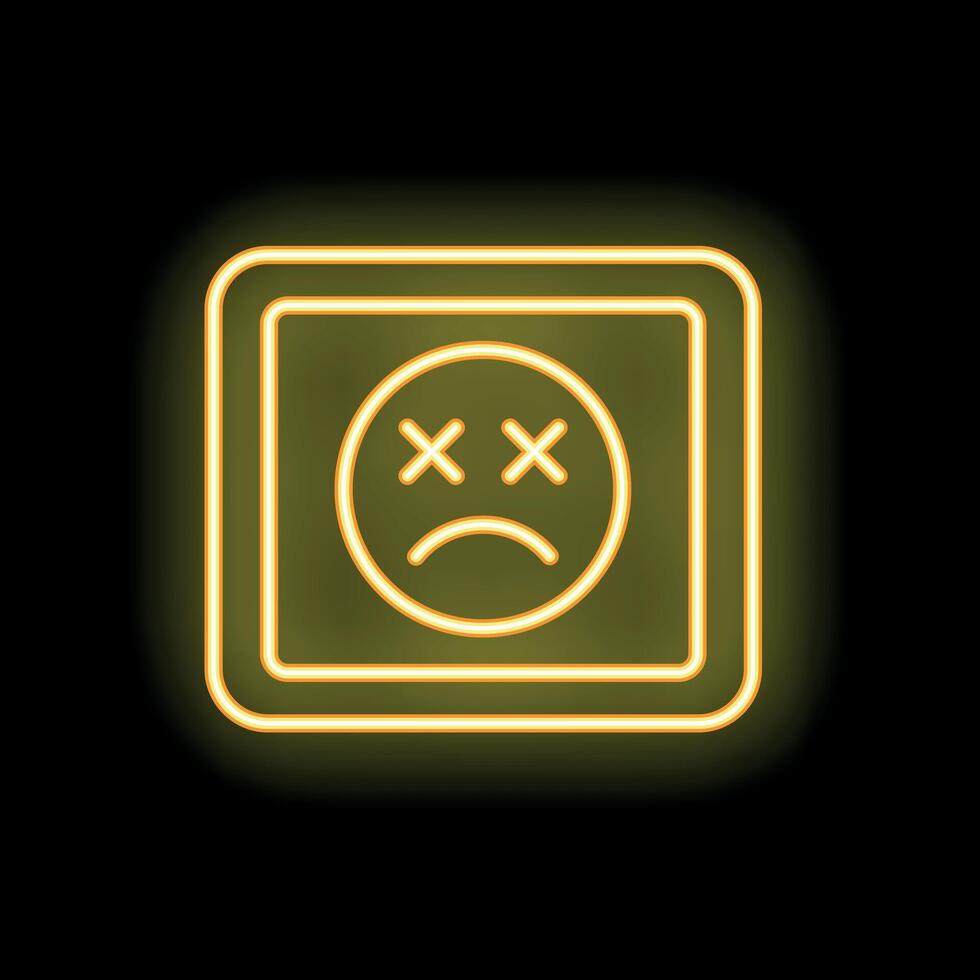 Neon sign showing a sad emoticon with crosses for eyes vector