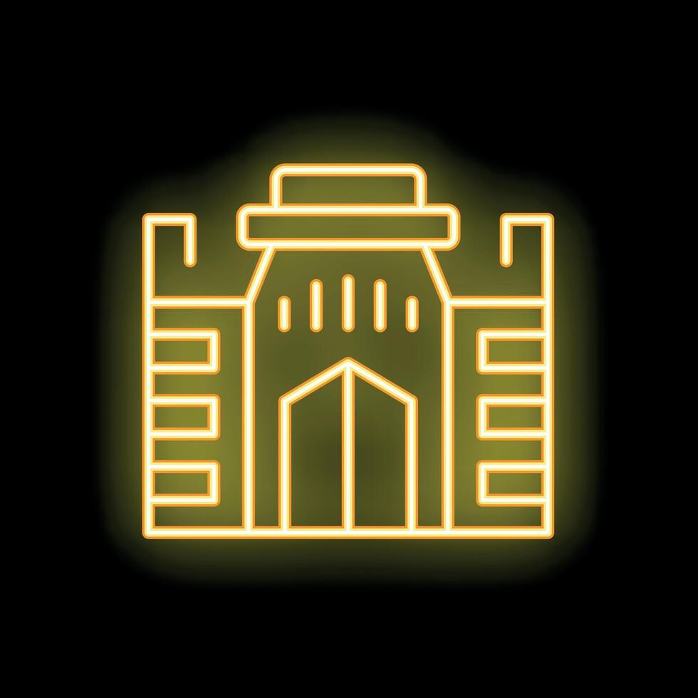Glowing neon icon of a medieval castle gate on a black background vector